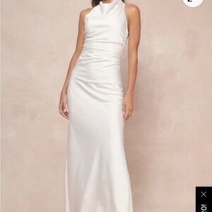 Effortlessly Sensational White Satin Backless Maxi Dress